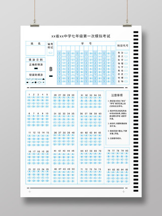蓝色简洁 中学模拟考试   考试专用机读答题卡